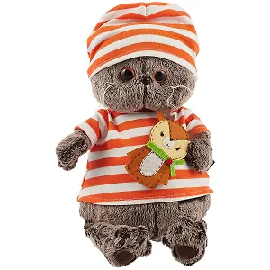 Мягкая игрушка Басик в полосатой футболке с олененком (25 см)