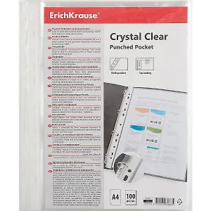 Папка-вкладыш А4 100шт "Glossy Clear" 60мкм, прозрачный, Erich Krause