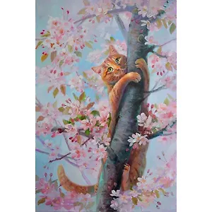 Алмазная мозаика Кот на дереве, 40*50 см.