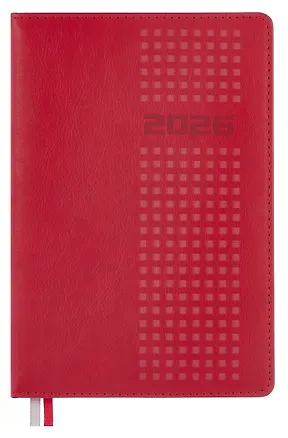 Ежедневник дат. 2026г. А5 176л "Шевро" красный, кожзам, тв.переплет, обл.поролон, блинт.тиснение, офсет, закругл.углы, справ.мат-лы, 2 ляссе, инд.уп 3116483