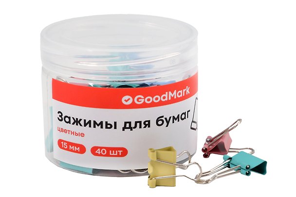 Зажимы для бумаг GoodMark, 15 мм, 40 штук, черные 3138567 — 1