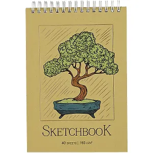 Скетчбук А5 40л "Бонсай" блок 160г/м2, тонир. картон, фольга, спираль