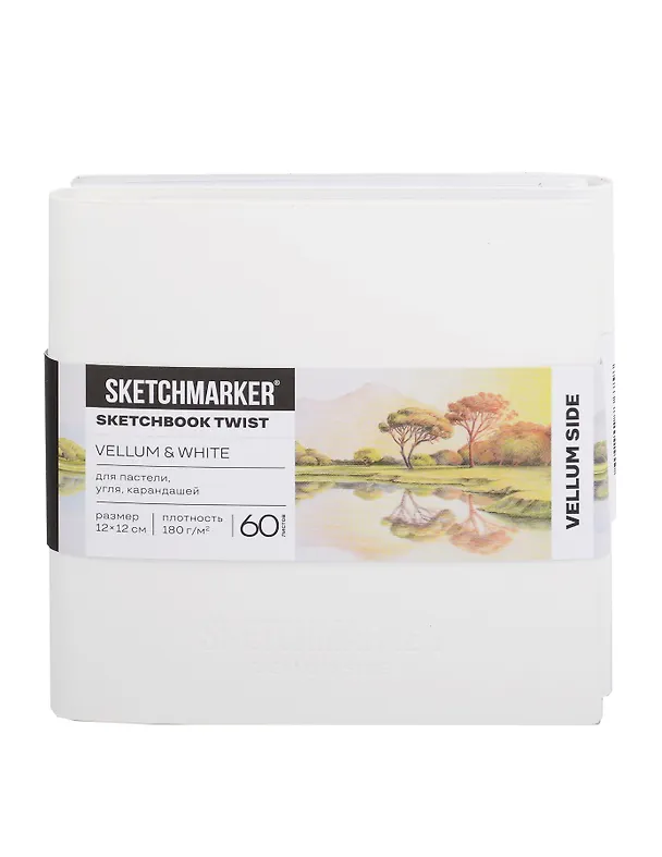 Скетчбук 12*12 60 л "Sketchmarker" Vellum & White белый, 180г/м2, молочная бумага + 60 л , 140г/м2, белая бумага,  мягк. обл. 3129520 — 1