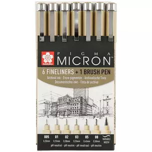 Капиллярные ручки «Pigma Micron», 6 штук, чёрные, Sakura — 249921 — 1