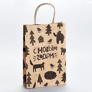 Пакет подарочный Лес 1 крафт, А4,80 г/м2, 22*32*7см