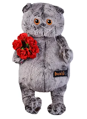 Мягкая игрушка Басик с букетом красных роз (22 см) (Ks22-080) 2631056