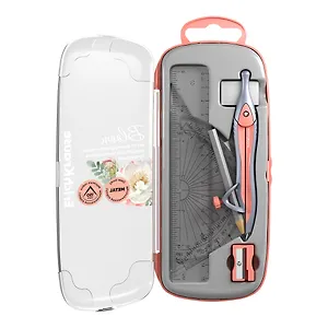 Готовальня 7 предм., "Pastel Bloom" Maped (циркуль 150мм, линейка, два угольника, транспортир, ластик, точилка), подвес, персиковый