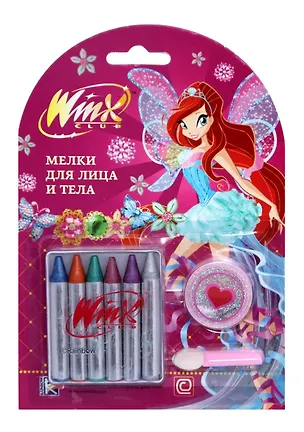 Мелки для тела 06цв металлик, с блестками, аппликатор, блистер, WINX 223494