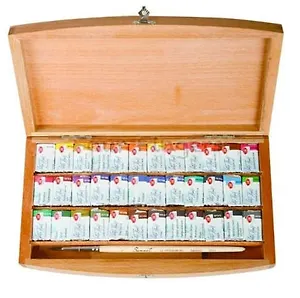 Набор, акварель, Белые ночи, 36 кювет, кисть, деревянная коробка