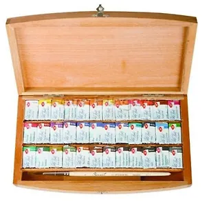 Набор, акварель, Белые ночи, 36 кювет, кисть, деревянная коробка 301677