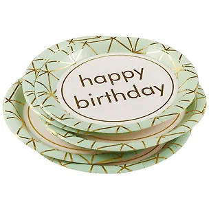 Набор бумажных тарелок Happy birthday на мятном фоне (22 см) (6 шт) (12-01582-E3) 2689354