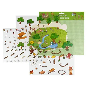 Наклейки-румбокс для создания миниатюрных сцен "Счастливая ферма", размер 264х211 мм. Металлический пинцет в наборе