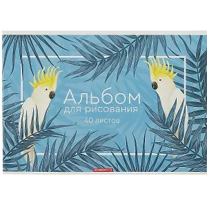 Альбом для рисования Academy Style, "Белые попугаи", А4, 40 листов, на скобе