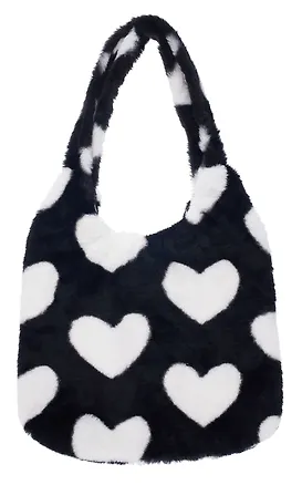 Сумка-шоппер плюшевая Сердечки (черно-белая) (40х36) 3046108