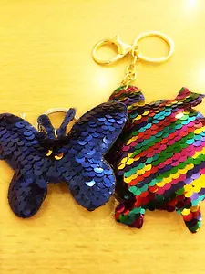 Сувенир, Брелок с пайетками, 5*5см, текстиль,пластик