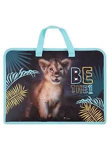 Папка для тетрадей А4 "Львёнок" 34*24,5*3см пластик, молния, текст.ручки, расширение