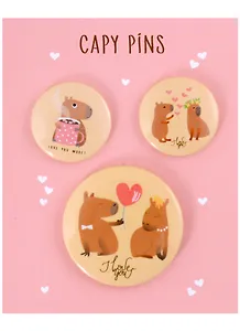 Набор значков Капибара любовь (металл) (2 шт 25мм, 1 шт 38мм)