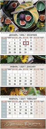 Календарь квартальный 2027г 297*840 "Простые радости" настенный, трёхблочный, спираль 3169467