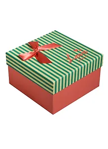 Коробка подарочная 13*13*7,5см, декор. бант, полоска, розовая, картон, Хансибэг