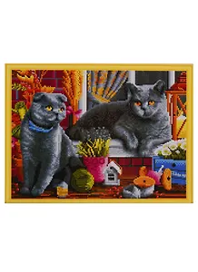 Алмазная мозаика ТМ Рыжий Кот (классич.) 40*50см Британские коты у окна, на подрамнике AC4030