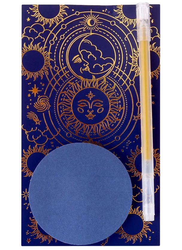 Блок бумаги самоклеящийся 70*70 "Sun and moon" 50л, золото, гел.ручка 2885196 — 1
