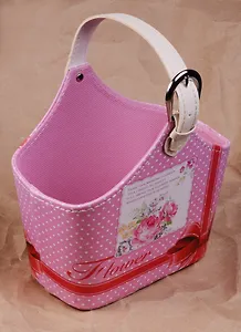 Корзинка для мелочей с ручкой Flower белые горошины на розовом 16*20,5см 12-06654-DH2829-4