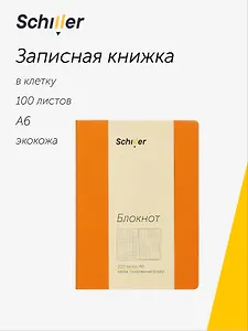 Записная книжка А6 100 листов в клетку оранжевый, Schiller