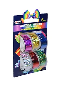 Клейкие ленты 15мм*5м декоративные голографические UNIBOB 6шт.,ассорти,европодв,ш/к39502