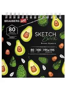 Скетчбук 195*195мм 80л белая бумага 100г/м, гребень, твердая обложка, BRAUBERG ART DEBUT