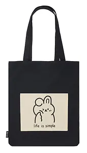 Сумка-шоппер с карманом Зайка Kawaii (черная) (текстиль) (СК2024-270)