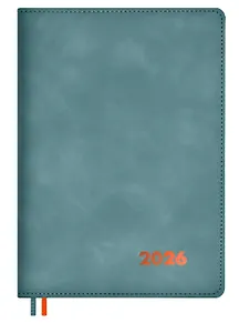 Еженедельник дат. 2026г. А5+ 80л "Нубук" бирюзовый, кожзам, мягк. переплет, тисн. фольгой, офсет, справ.мат-лы, закругл.углы, 2 ляссе, инд.уп