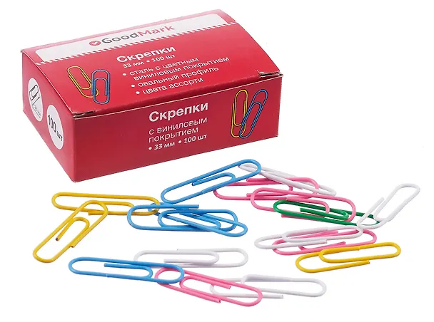 Скрепки 33 мм, 100 штук, в ассортименте, GoodMark 240837 — 3