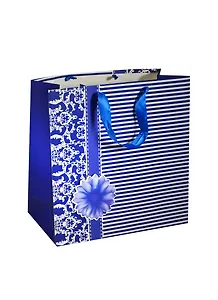 Пакет подарочный бумажный А4 34*34*12 "Полоски синие", мат. ламинат, Хансибэг