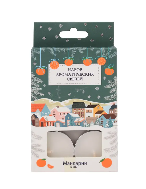 Новогодний набор чайных свечей Домики Мандарин (6 шт) (12х8) 3105314 — 1