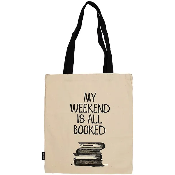 Сумка-шоппер My weekend is all booked бежевая, текстиль 40см.*32см. 2877534 — 1