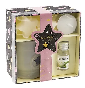 Подарочный Ароманабор Жасмин (аромалампа 1шт, свеча чайная 1шт, аромамасло 1шт, аромасвеча 2шт) (12,5х12х6,8) (12-MingFeng-A002-3)