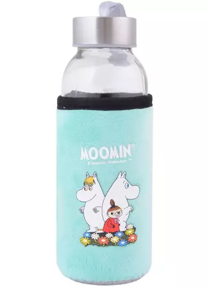 Бутылка в чехле велюр MOOMIN Муми-тролль, Фрекен Снорк и малышка Мю (стекло) (300мл) — 2867824 — 1