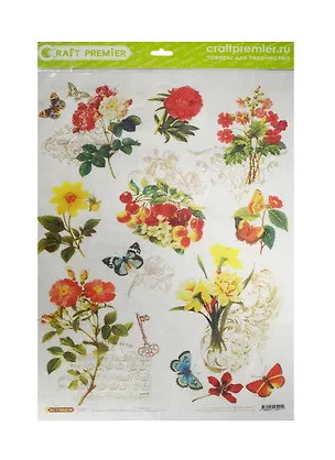 Рисовая бумага для декупажа Craft Premier, 28,2х38,4см. Бабочки - цветочки 2502503