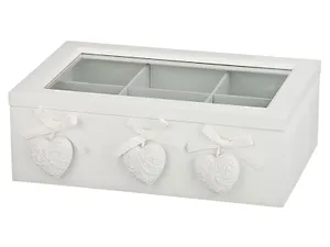 Шкатулка для чая с 6-ю секциями Снежно-белый прованс (23,5х15,5х8) (222-187)