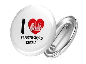 Сувенир, АКМ, Значок круглый "СПБ.I Love SPB" 4,4см, металл