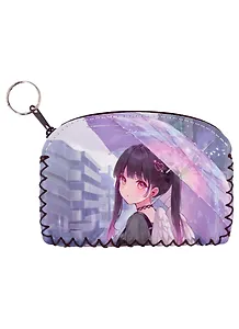 Кошелек на молнии Аниме Девушка с крыльями под зонтиком (Сёдзё) (цветная) (9х13) (кожзам)