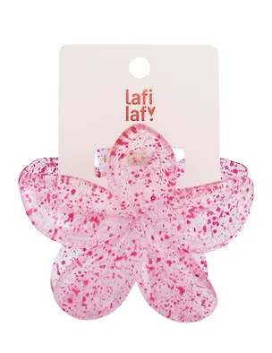 Заколка-крабик Цветок прозрачный/розовый узор (пластик) (12-253004-С7) (Lafilaf) 3104654