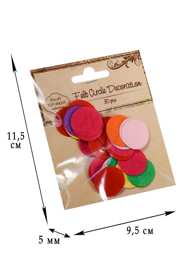Фетровые кружочки микс, 2,4см, 30 шт (D26001244) 2531631 — 1