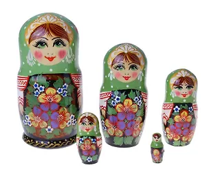 Матрешка художественная 5 кукольная №60 зеленая с цветами 17*8*8 см (675653) 2346970