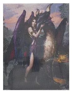 Алмазная мозаика (классическая) с подрамником, с полным заполнением "Девушка и дракон", 30 х 40 см
