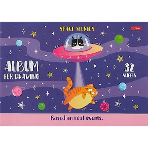 Альбом для рисования Hatber, "Вселенная в пушистых лапках", А4, 32 листа, на скрепке, в ассортименте