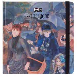 Скетчбук 200*200 80л "Пьер Ренуар. Зонтики" белый офсет 100г/м2, тв.подложка, мат.ламинация, резинка, ляссе