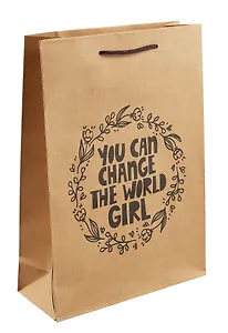 Пакет А4 32*23*9 "You can change the world girl"  крафт, женск.