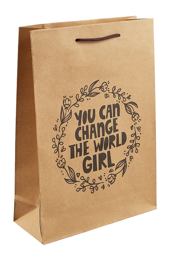 Пакет А4 32*23*9 "You can change the world girl"  крафт, женск. 2994060 — 1