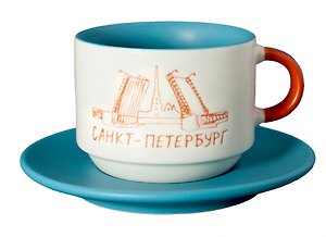 Набор чашка+блюдце "СПб. Мосты", голубой